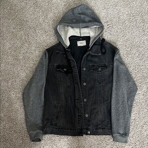 Levi's Black and Gray Hooded Denim Jacket